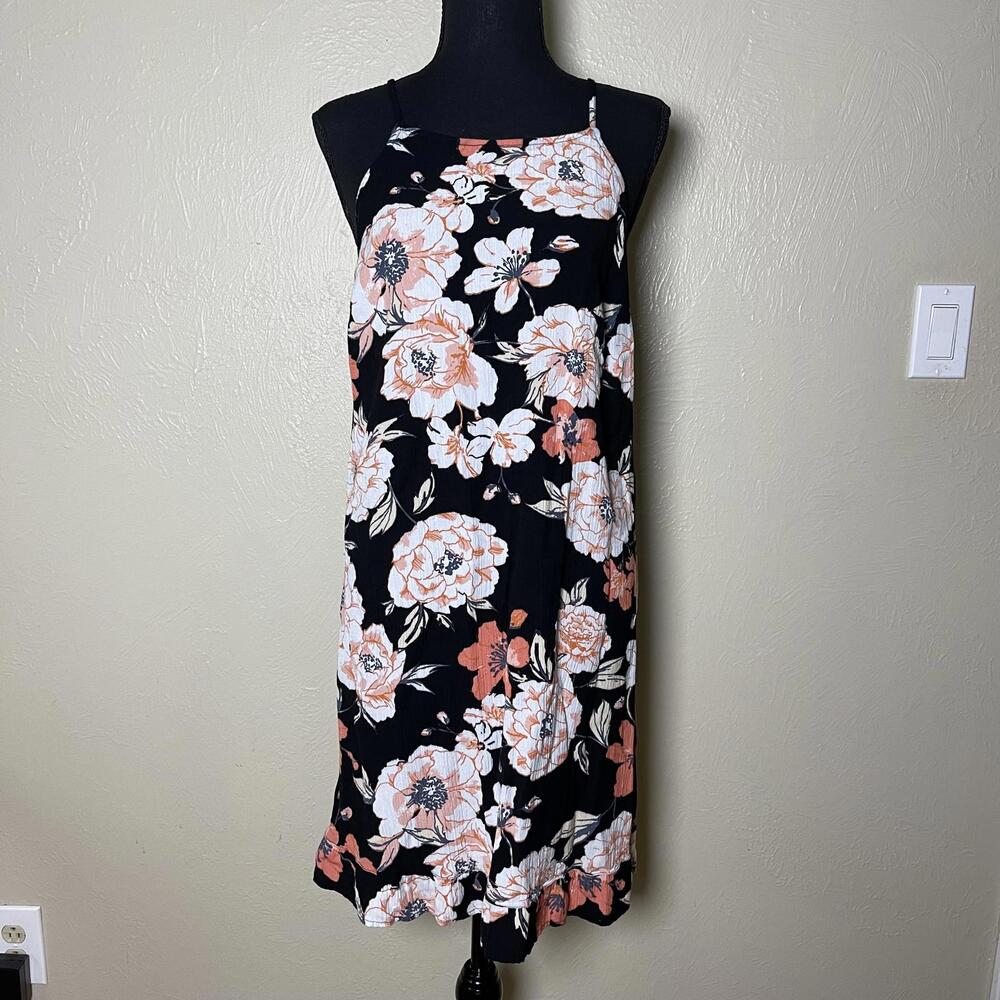 Roxy Black Floral Strappy Sundress – XL – Boho Chic, Y2K, Resortwear Vacation